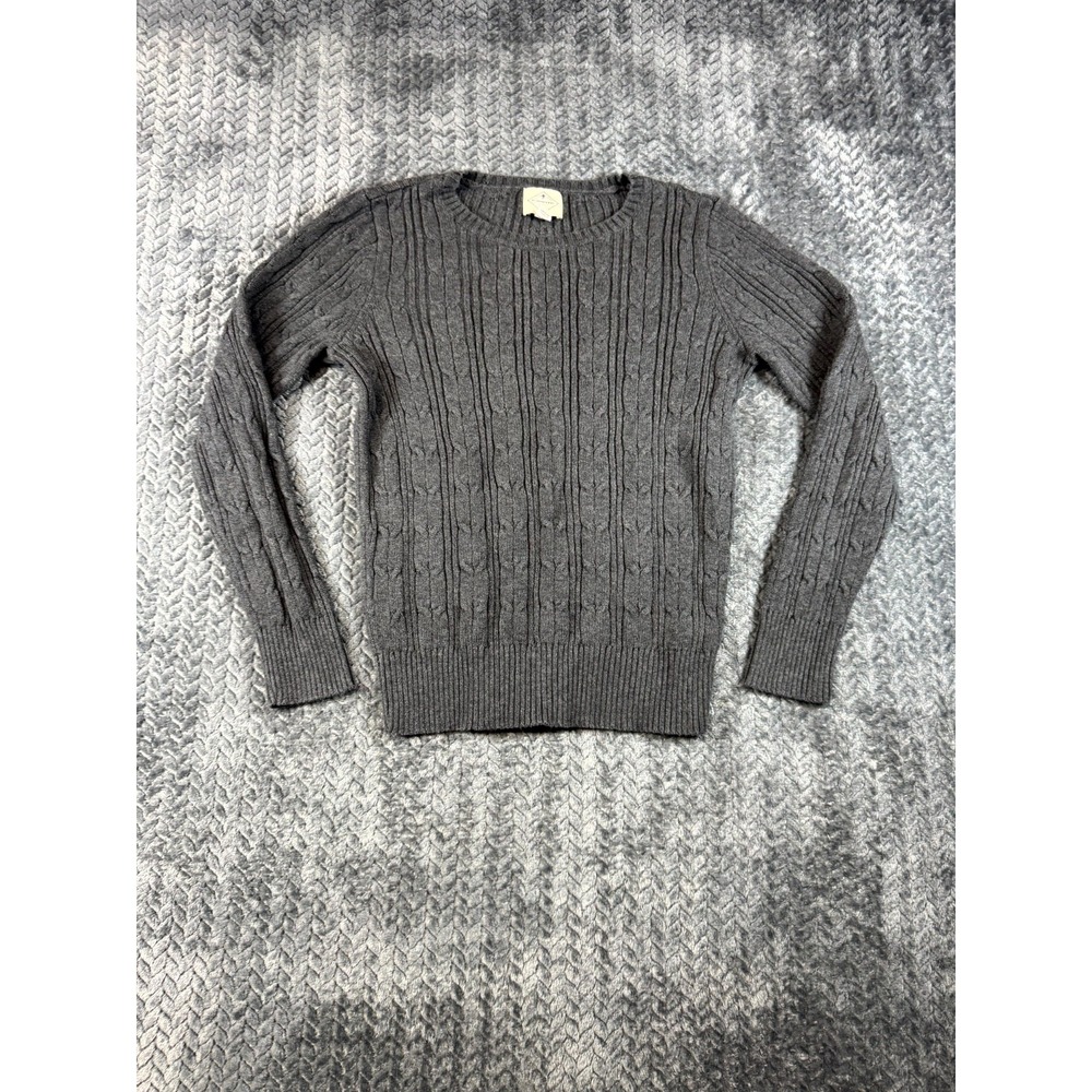 St. John's Bay Sweater Womens Small Gray Cotton Cable Knit Long Sleeve Crewneck